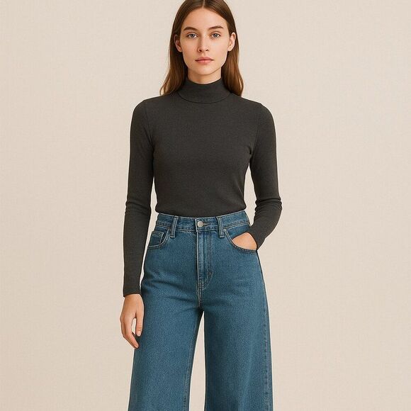 James Perse Standard Designer Supima Mock Neck Long Sleeve Knit Turtleneck Top - Picture 1 of 4